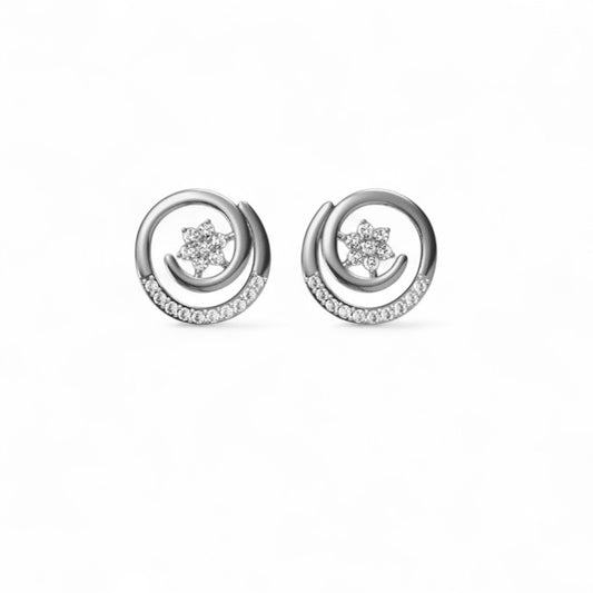 Spiral Bloom Round Diamond Designer Stud Earrings