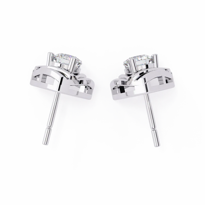 Trillion Style Round Diamond Stud Earrings