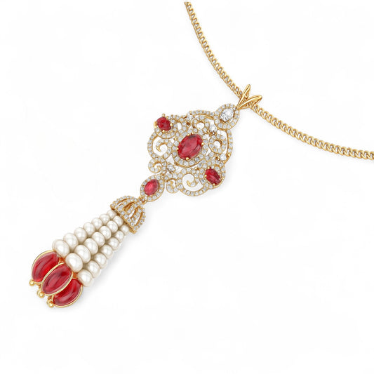 Antique Ruby and Pearl Diamond Pendant with Chain