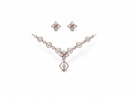 Modern Floral Design Gold Diamond Pendant Set with Earrings