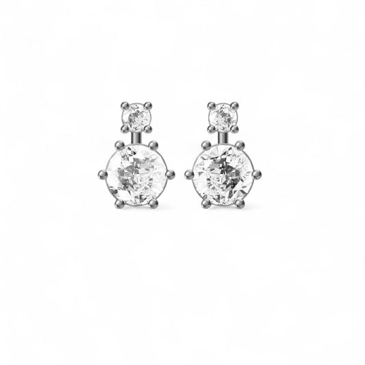 Twin Round Solitaire Diamond Drop Stud Earrings