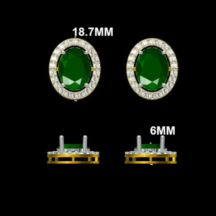 Green Oval Gemstone Halo Stud Earrings