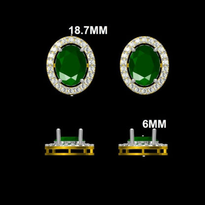 Green Oval Gemstone Halo Stud Earrings