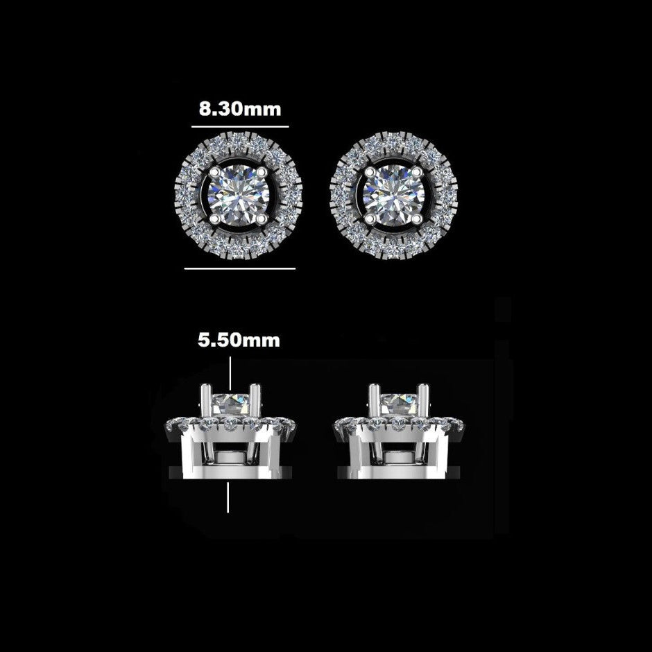 Stylish Halo Round Diamond Stud Earrings
