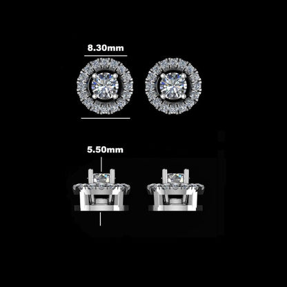 Stylish Halo Round Diamond Stud Earrings