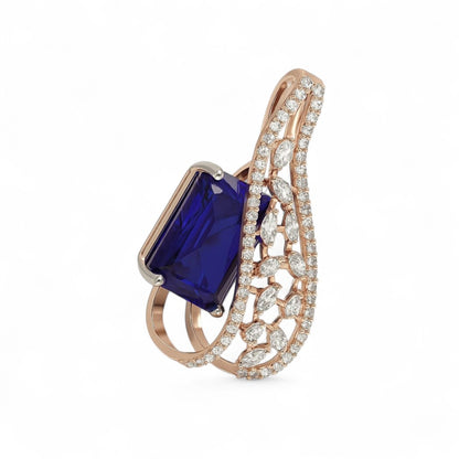 Curve Design Diamond Pendant with Blue Gemstone