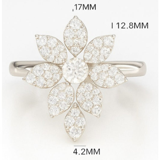 Six Petal Diamond Cluster Ring