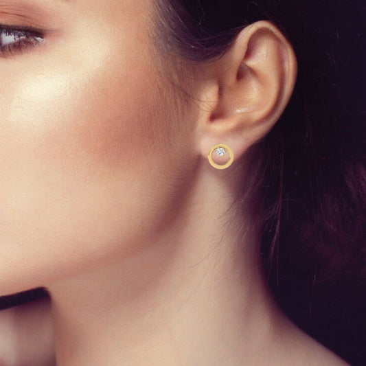 Minimalist Circle Round Diamond Stud Earrings